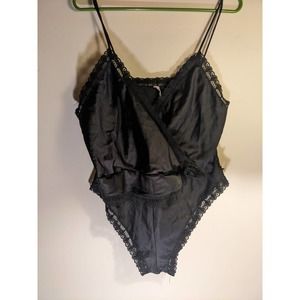 Vintage Vanity Fair Lace Playsuit in Black Satin Size M